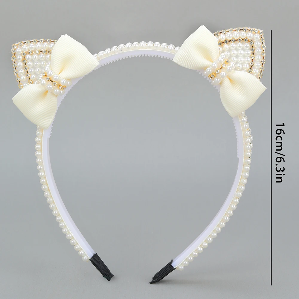 Cat Ear Headbands Sweet Cute Ears Elegant Pearl Bow Hairband For Girls Sweet Head Band Children Kid Hair Hoop Accessories Tiara