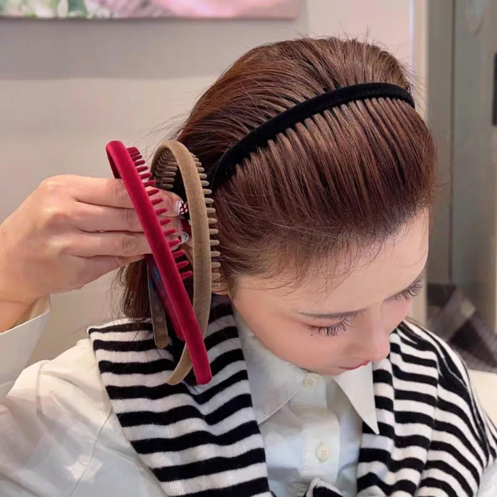 2pc Elegant Black Red Velvet Hairband with Tooth Retro Headband for Women Girls Hair Bands Hair Accessories