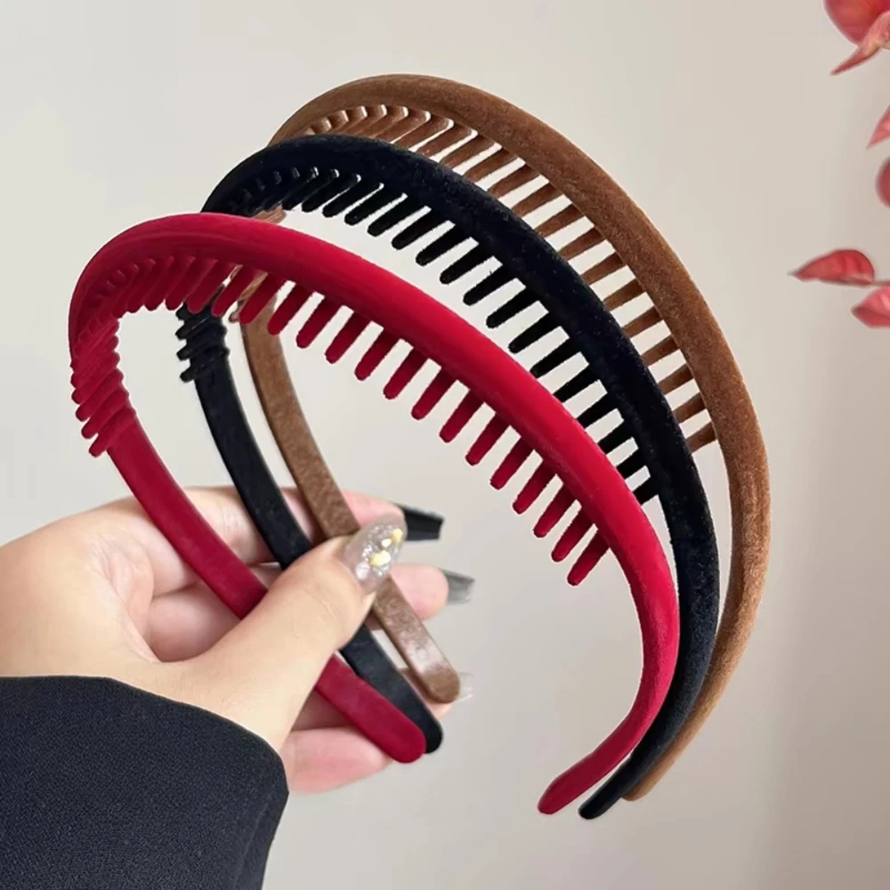 2pc Elegant Black Red Velvet Hairband with Tooth Retro Headband for Women Girls Hair Bands Hair Accessories