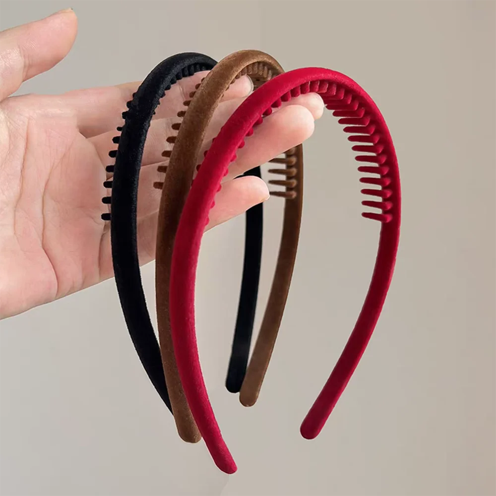 2pc Elegant Black Red Velvet Hairband with Tooth Retro Headband for Women Girls Hair Bands Hair Accessories