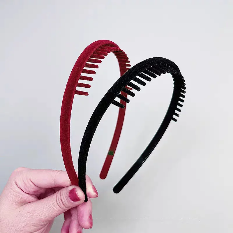 2pc Elegant Black Red Velvet Hairband with Tooth Retro Headband for Women Girls Hair Bands Hair Accessories