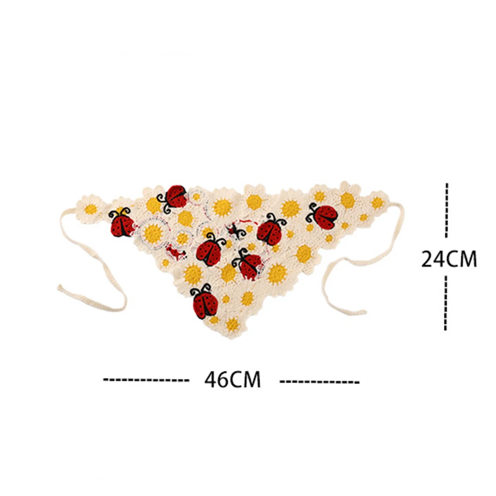 Korean Sweet Cute Handmade Crochet Hollow Triangle Headband Towel Women Spring and Summer Knitted Flower Travel Photo Hair Scarf