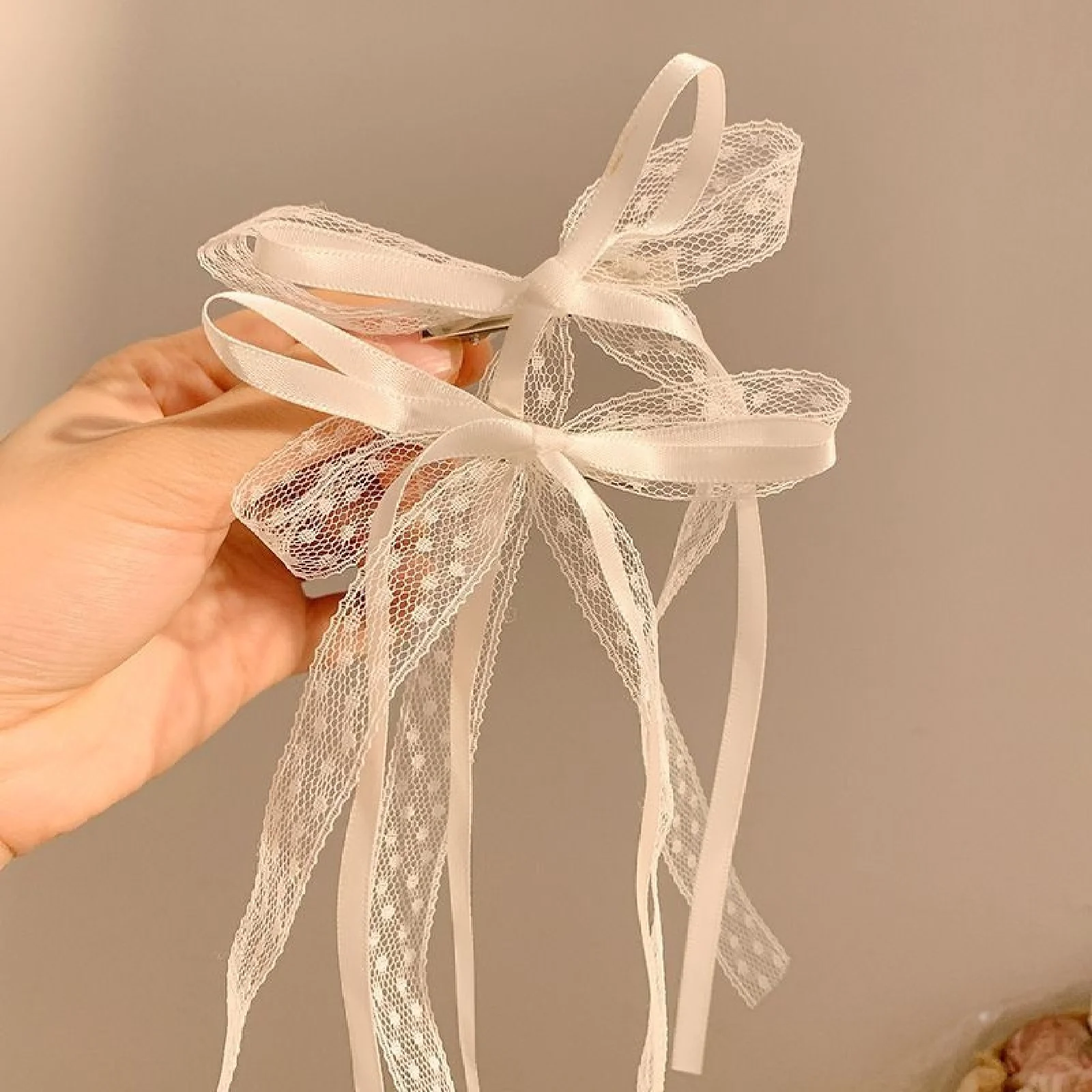 2PCS White, Lace, Ribbon, Hair Tie, Bow, Hair Clip, Female, Premium, Headpiece, Clips, Hair Accessories, Hair Cards