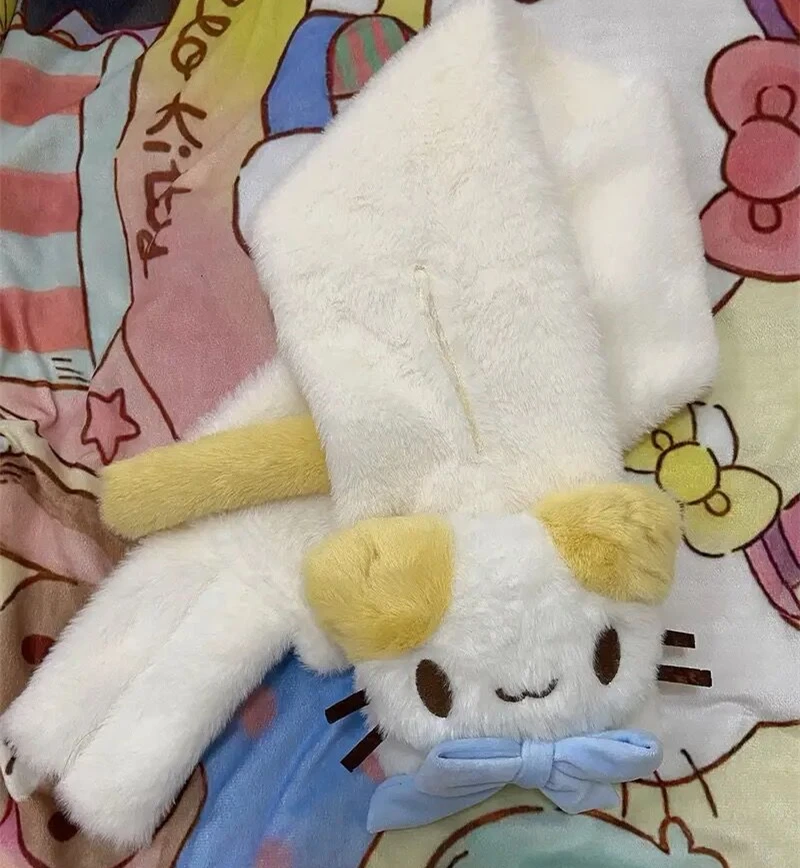 Masyumaro Fluffy Fuwa Nyanko Cat Plush Scarf Women Kawaii Cute Winter Scarves Neck Warmer