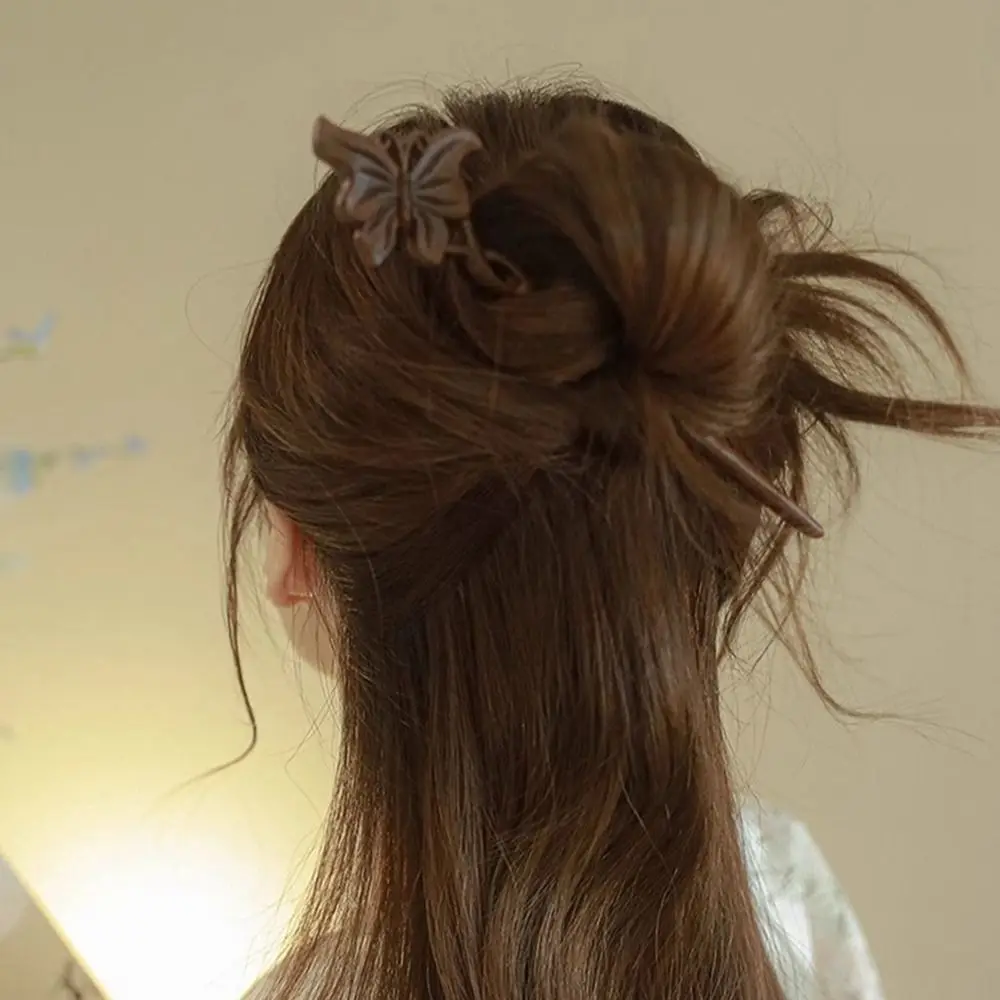Exquisite Wood Wooden Hair Stick Cat Animals Chinese Style Hairpin Rabbit Hair Sticks for Buns Hanfu Headwear Cheongsam