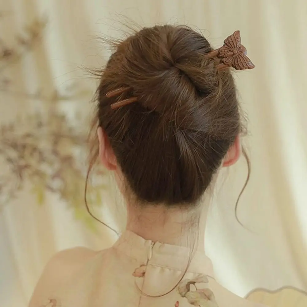 Exquisite Wood Wooden Hair Stick Cat Animals Chinese Style Hairpin Rabbit Hair Sticks for Buns Hanfu Headwear Cheongsam
