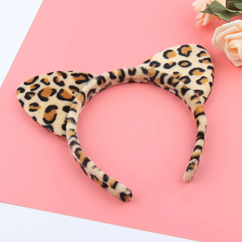 Cute Cat Ears Hairband Women Girl Cosplay Leopard Hair Hoop Winter Soft Wool Headband Party Hair Bands Face Wash Makeup Headwear