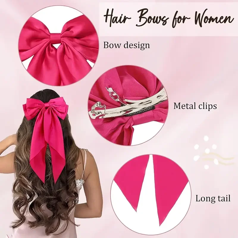 1/6pcs Long Ribbon Bow Hair Clips for Women Korean Style Solid Color Daily Wear Hairpin Fashion Girls Hair Clamp