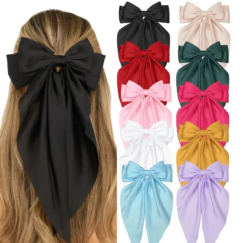 1/6pcs Long Ribbon Bow Hair Clips for Women Korean Style Solid Color Daily Wear Hairpin Fashion Girls Hair Clamp