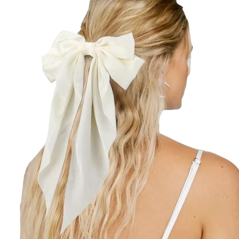 1/6pcs Long Ribbon Bow Hair Clips for Women Korean Style Solid Color Daily Wear Hairpin Fashion Girls Hair Clamp