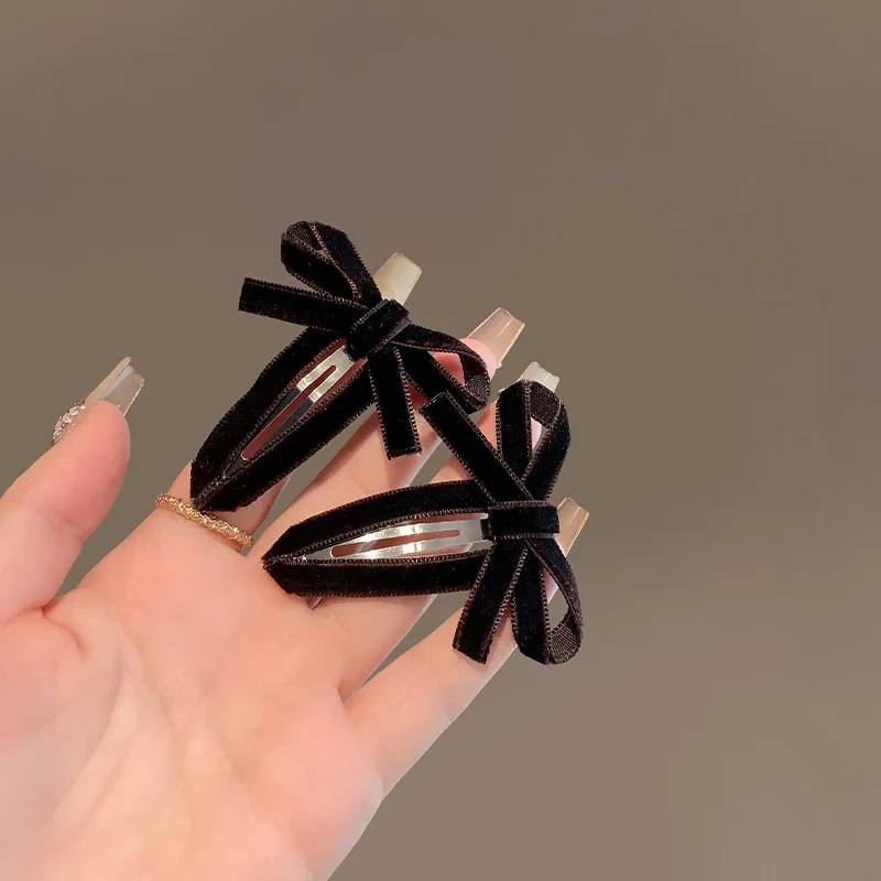 Korean velvet hollow bow BB clips fashionable and exquisite bangs hairclip red hair accessories atmosphere clip