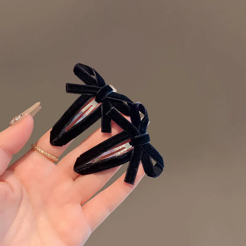 Korean velvet hollow bow BB clips fashionable and exquisite bangs hairclip red hair accessories atmosphere clip