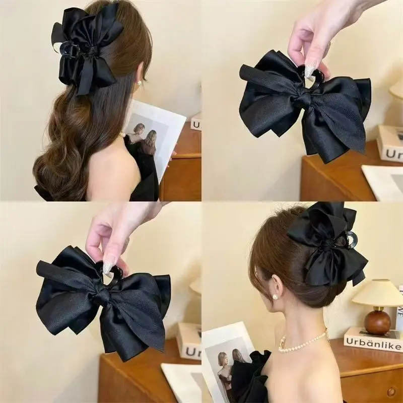 Large Bow Hair Claw Clip New Trendy Solid Color Black Hair Shark Grab Clip Hair Styling Tools Hair Accessories for Women Girl
