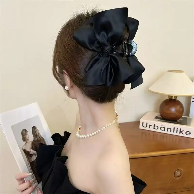 Large Bow Hair Claw Clip New Trendy Solid Color Black Hair Shark Grab Clip Hair Styling Tools Hair Accessories for Women Girl