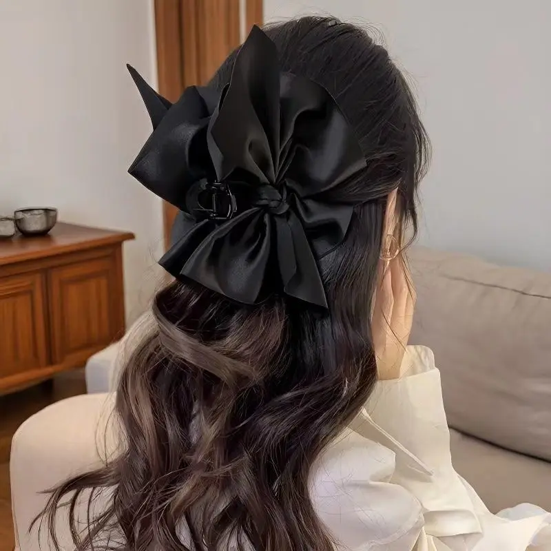 Large Bow Hair Claw Clip New Trendy Solid Color Black Hair Shark Grab Clip Hair Styling Tools Hair Accessories for Women Girl
