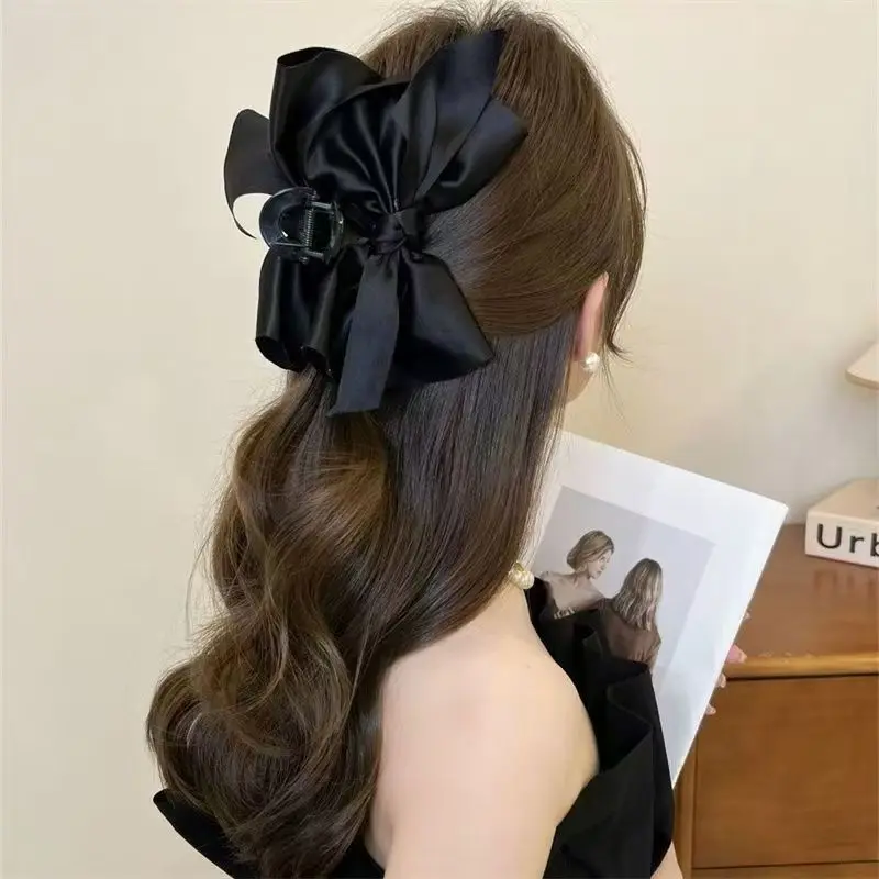 Large Bow Hair Claw Clip New Trendy Solid Color Black Hair Shark Grab Clip Hair Styling Tools Hair Accessories for Women Girl