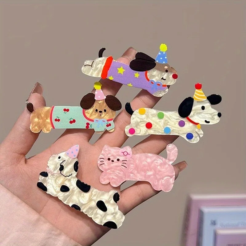 5pcs of Assorted Cute Cartoon Party Hair Clips Featuring Dogs And Cats,Perfect for Girls ,Duckbill clip headband hair clip