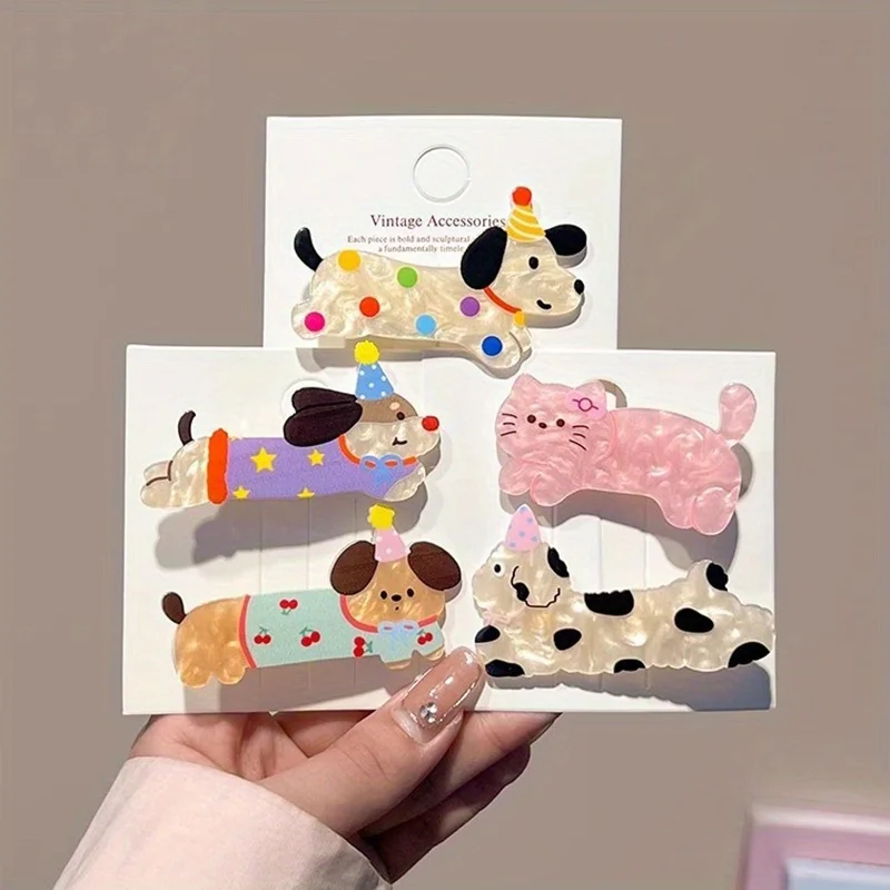 5pcs of Assorted Cute Cartoon Party Hair Clips Featuring Dogs And Cats,Perfect for Girls ,Duckbill clip headband hair clip