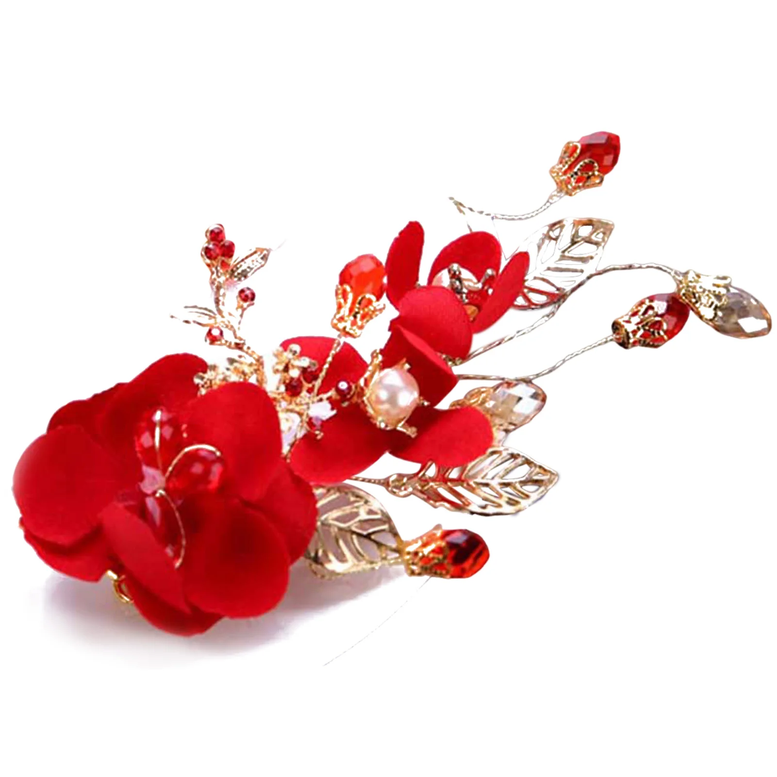 Vintage Silk Flower Hairpin For Girls Red Flower Pearl Hair Clip New Year Lucky Jewelry Hair Accessories Gift For Little Girls