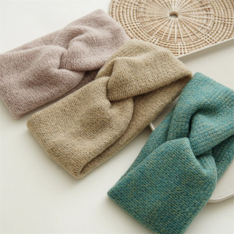 Hot Sale! Women Girls Solid Color Hair Bands Wool Knitted Headbands Cross Turban Bandage Ear Warmer Hairbands Hair Accessories