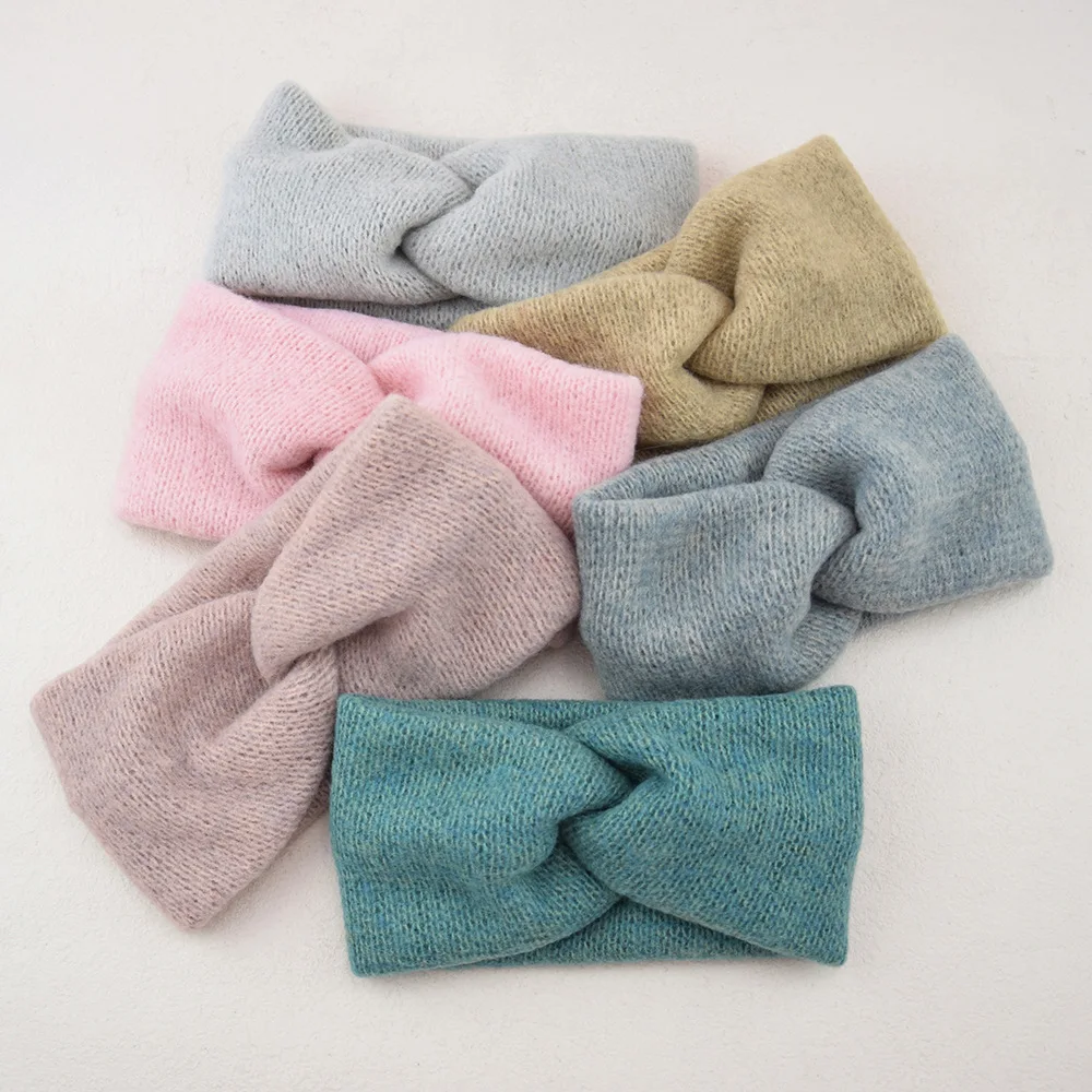 Hot Sale! Women Girls Solid Color Hair Bands Wool Knitted Headbands Cross Turban Bandage Ear Warmer Hairbands Hair Accessories