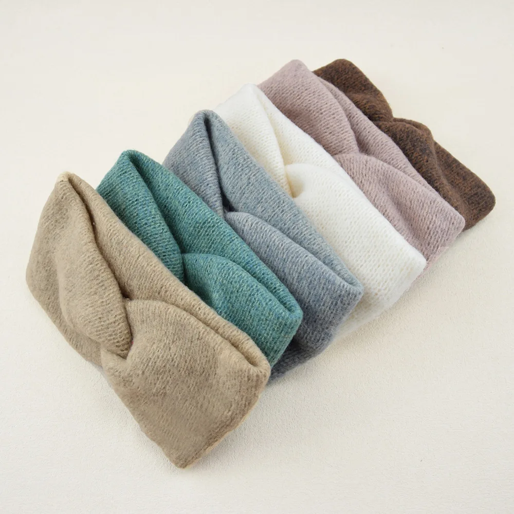 Hot Sale! Women Girls Solid Color Hair Bands Wool Knitted Headbands Cross Turban Bandage Ear Warmer Hairbands Hair Accessories