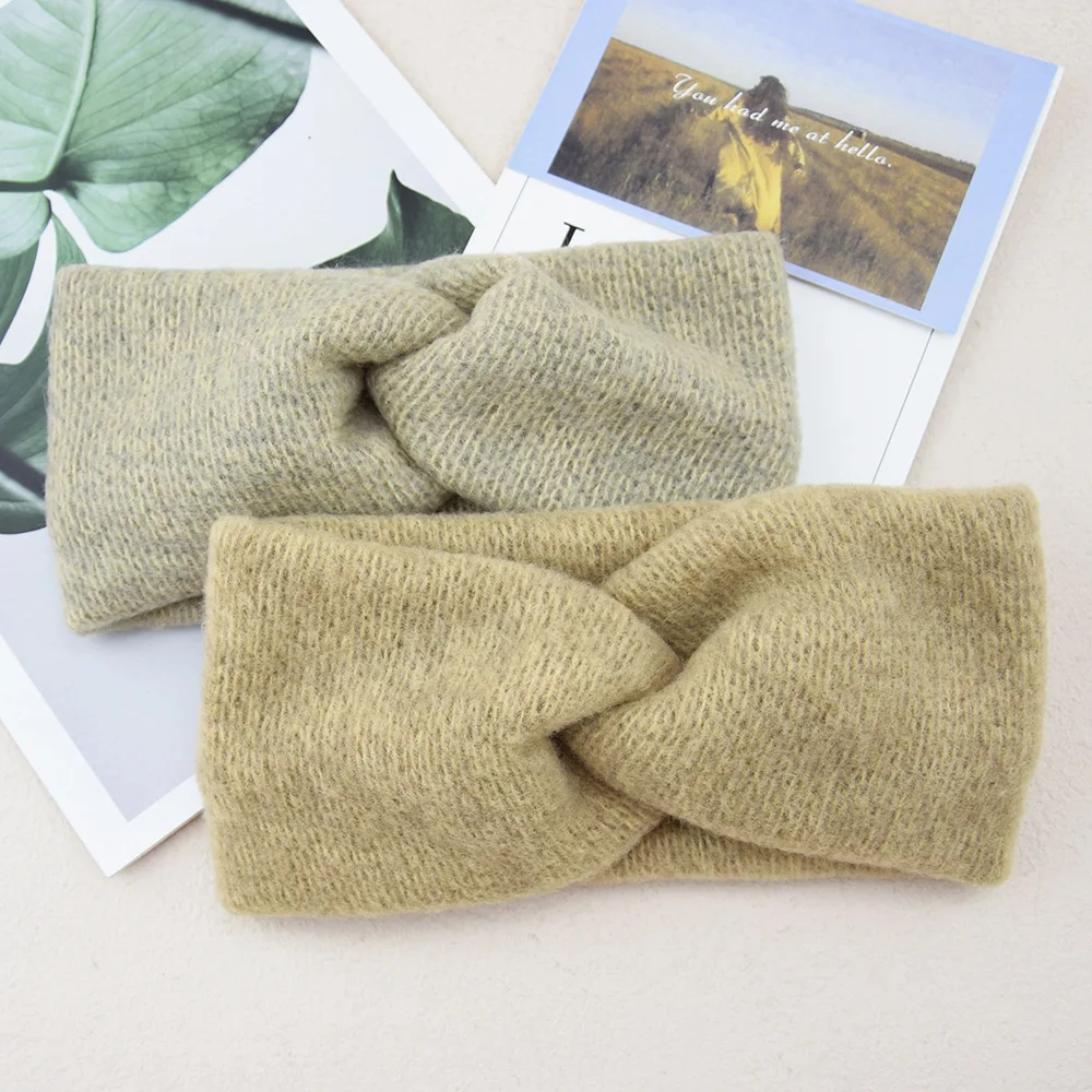 Hot Sale! Women Girls Solid Color Hair Bands Wool Knitted Headbands Cross Turban Bandage Ear Warmer Hairbands Hair Accessories