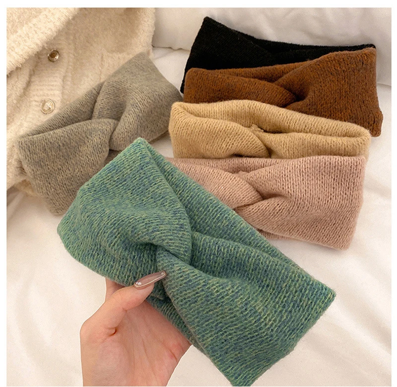 Hot Sale! Women Girls Solid Color Hair Bands Wool Knitted Headbands Cross Turban Bandage Ear Warmer Hairbands Hair Accessories
