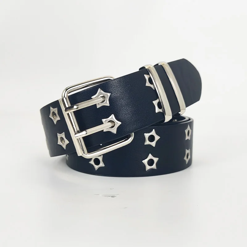 110cm Unisex Men Belts For Women High Quality Double Hole Star Eyelet Hip Hop Rock Style Subculture Y2K Belt Punch Free Size