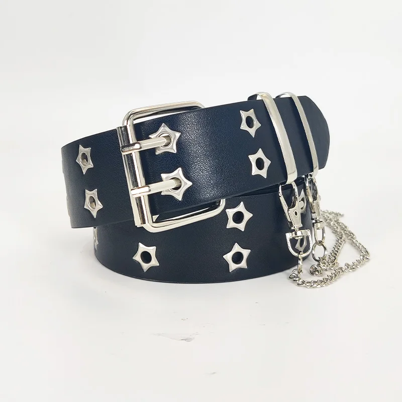 110cm Unisex Men Belts For Women High Quality Double Hole Star Eyelet Hip Hop Rock Style Subculture Y2K Belt Punch Free Size
