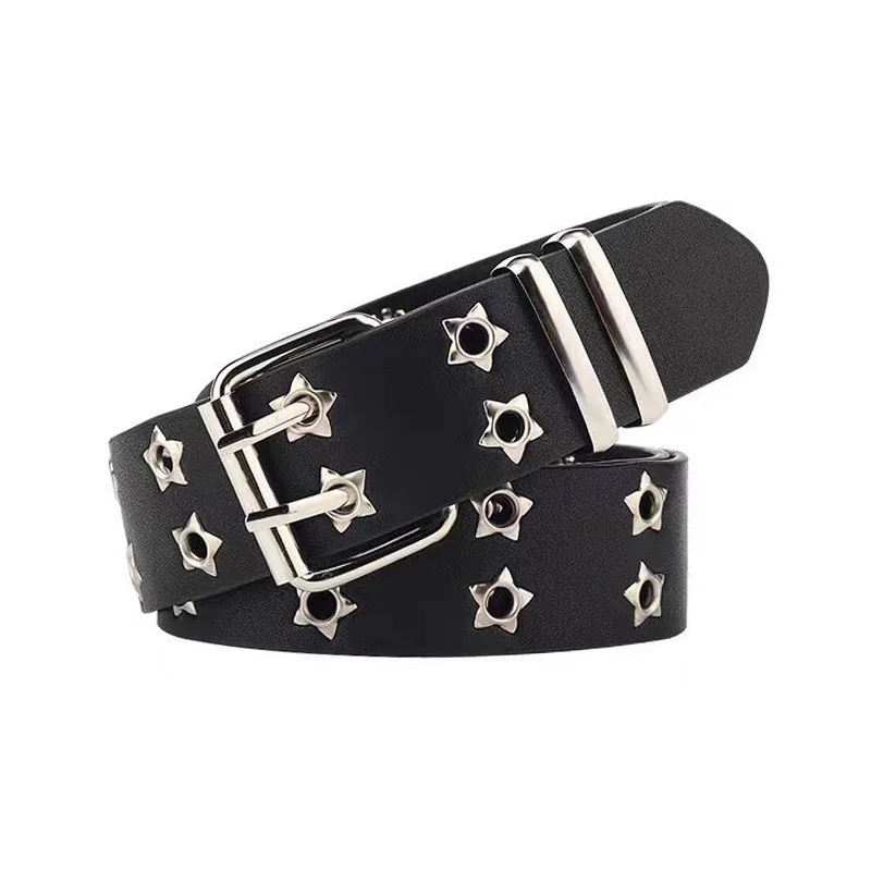 110cm Unisex Men Belts For Women High Quality Double Hole Star Eyelet Hip Hop Rock Style Subculture Y2K Belt Punch Free Size