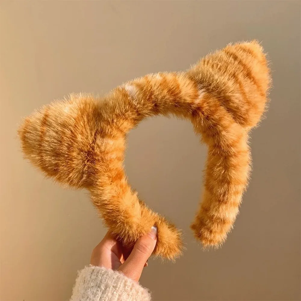New Plush Washing Headband Tiger Pattern Leopard Spots Cat Ear Headband Cartoon Hairpin