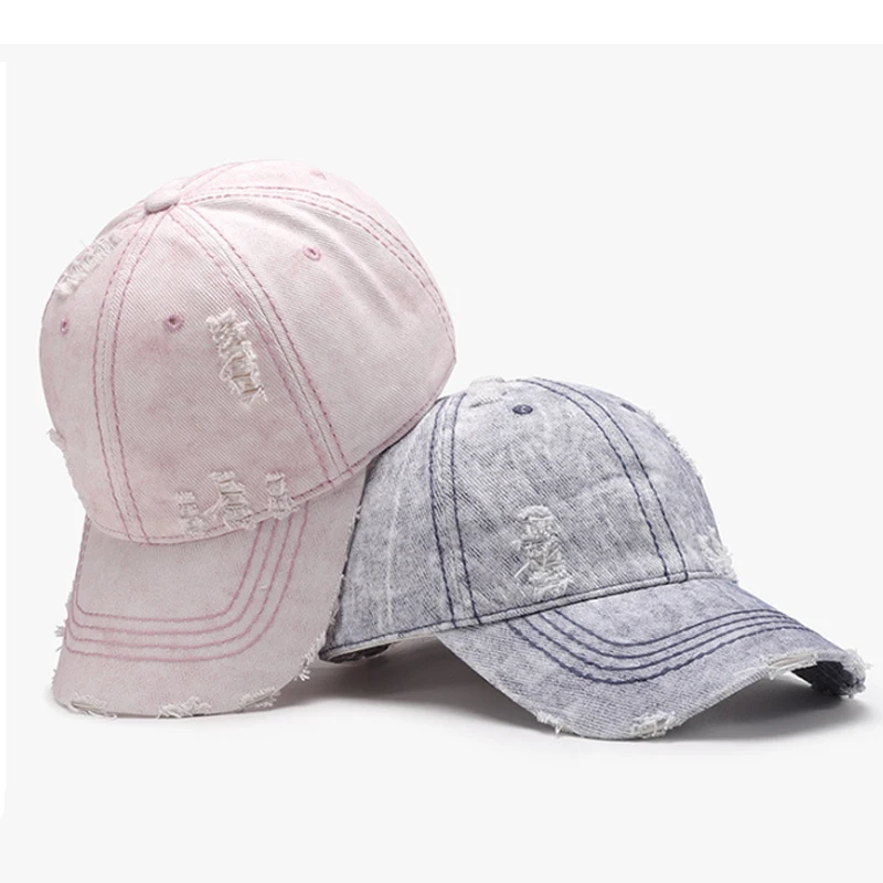 Women Men Baseball Cap Denim Cotton Faded Distressed Ripped dad Caps Trucker Hats Soft Crown Unisex Light Color