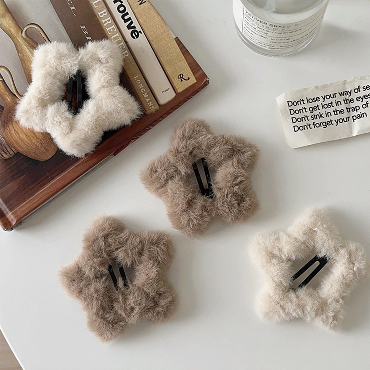 4pcs Plush Star Hairpins Autumn Winter Soft Cute BB Clips Side Bangs Sweet Girl Hollow Hairpin Trendy Accessory