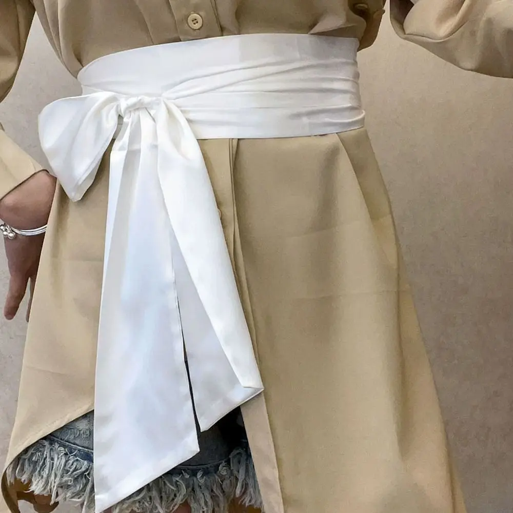 Satin Silk Bow Corset Waist Belt Wide DIY Bowknot Fabric Ribbon Cummerbunds Decorative Waist Cover For Women Lady Girl Bridal