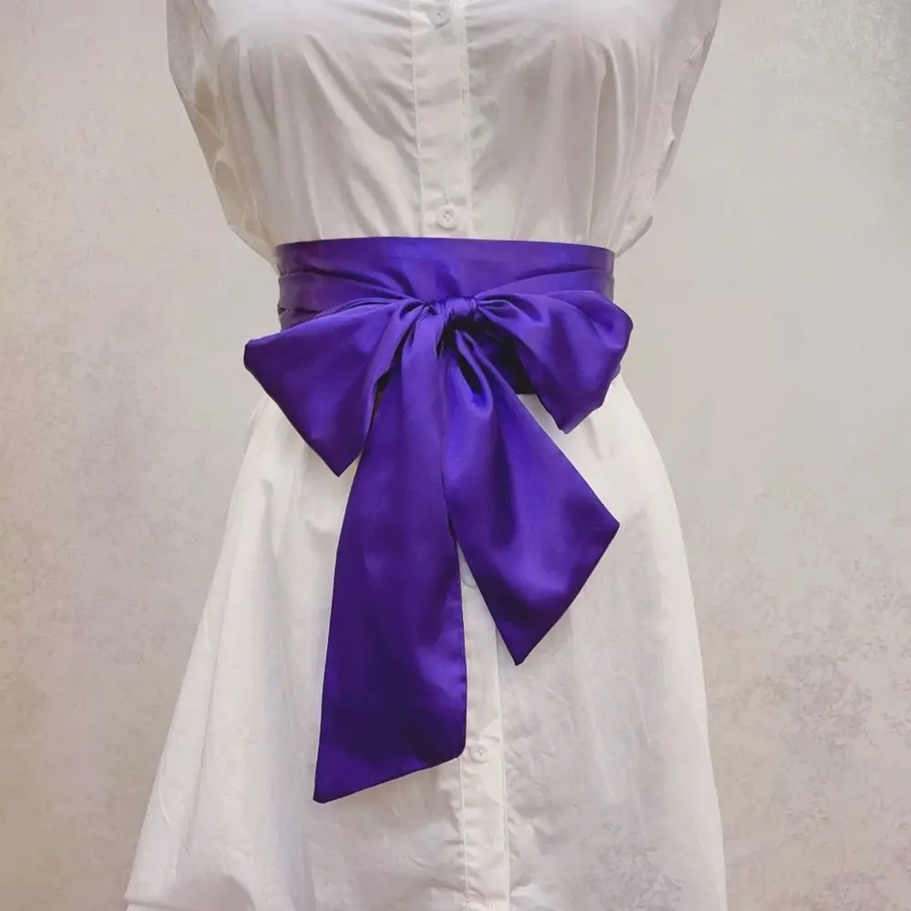 Satin Silk Bow Corset Waist Belt Wide DIY Bowknot Fabric Ribbon Cummerbunds Decorative Waist Cover For Women Lady Girl Bridal