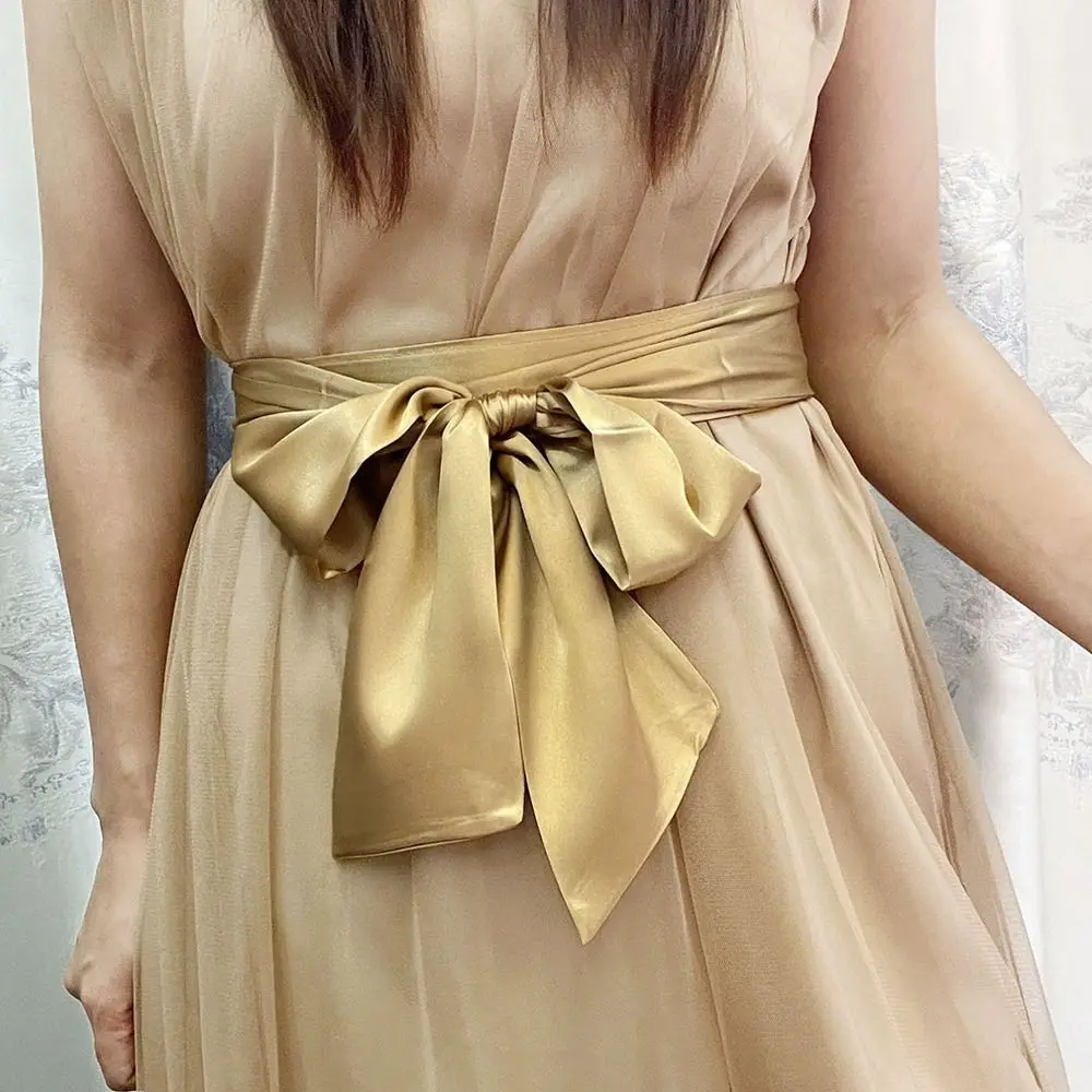 Satin Silk Bow Corset Waist Belt Wide DIY Bowknot Fabric Ribbon Cummerbunds Decorative Waist Cover For Women Lady Girl Bridal