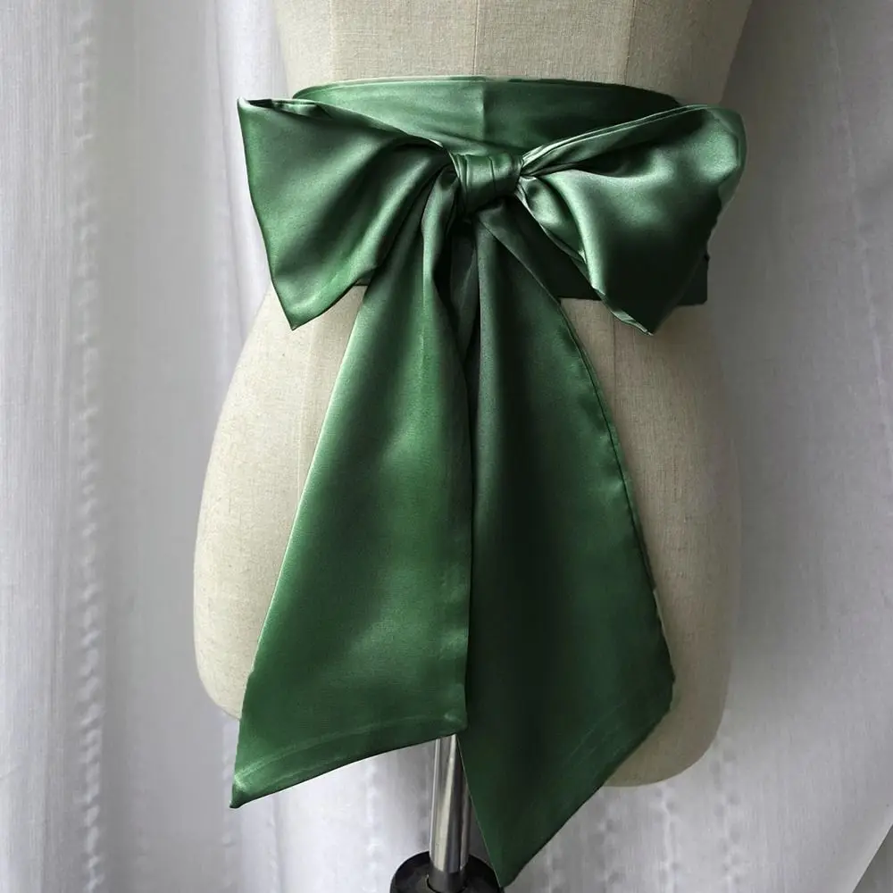 Satin Silk Bow Corset Waist Belt Wide DIY Bowknot Fabric Ribbon Cummerbunds Decorative Waist Cover For Women Lady Girl Bridal