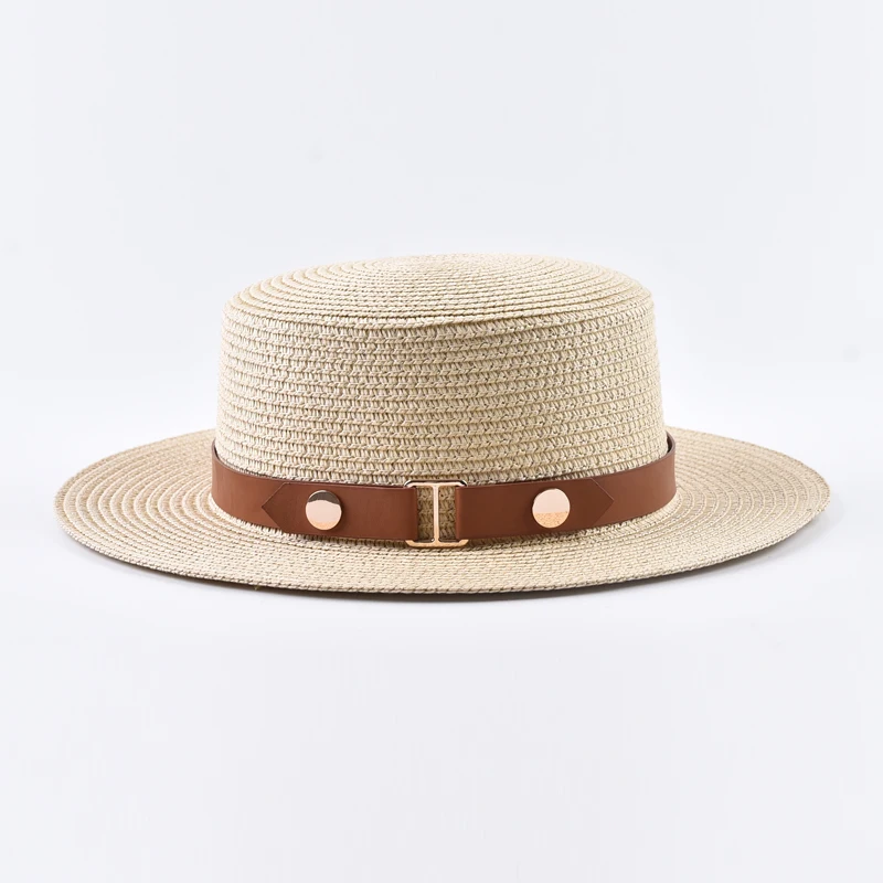 Summer Women Straw Hat Ladies Fashion Flat Top Travel Beach Sun Hat Chapeau Femme