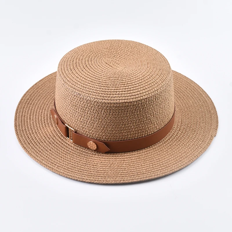 Summer Women Straw Hat Ladies Fashion Flat Top Travel Beach Sun Hat Chapeau Femme