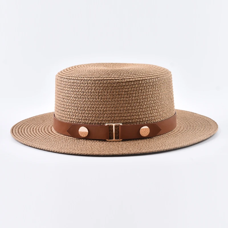Summer Women Straw Hat Ladies Fashion Flat Top Travel Beach Sun Hat Chapeau Femme