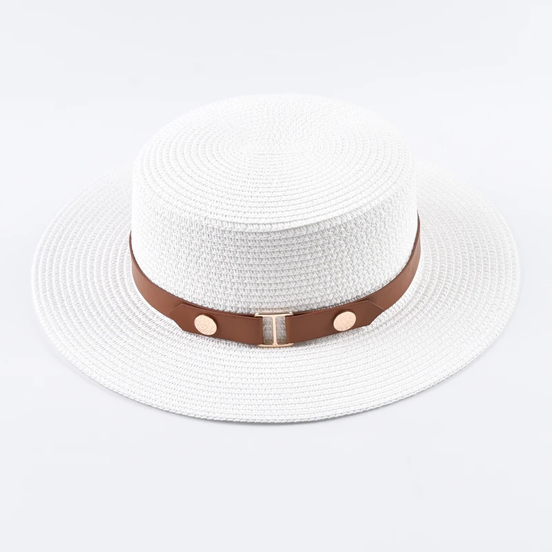Summer Women Straw Hat Ladies Fashion Flat Top Travel Beach Sun Hat Chapeau Femme