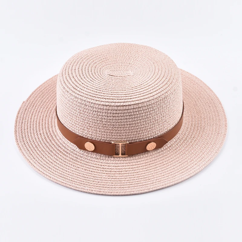 Summer Women Straw Hat Ladies Fashion Flat Top Travel Beach Sun Hat Chapeau Femme