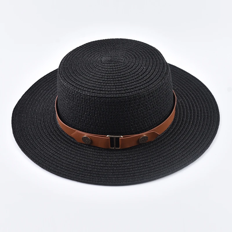 Summer Women Straw Hat Ladies Fashion Flat Top Travel Beach Sun Hat Chapeau Femme