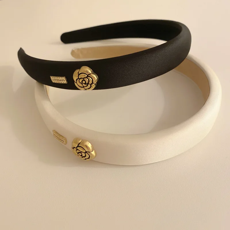 New Small Fragrant Wind Camellia Headband for Women Elegant Fashion Girl Retro Sponge Hair Band