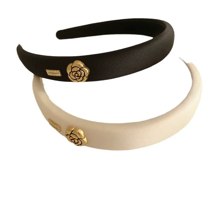 New Small Fragrant Wind Camellia Headband for Women Elegant Fashion Girl Retro Sponge Hair Band