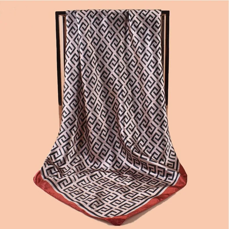 High Quality Silk Scarf Top Headwraps Women Four Seasons Hair Scarves Hijab Foulard Luxury Bandana Femme Headscarf 90*90cm