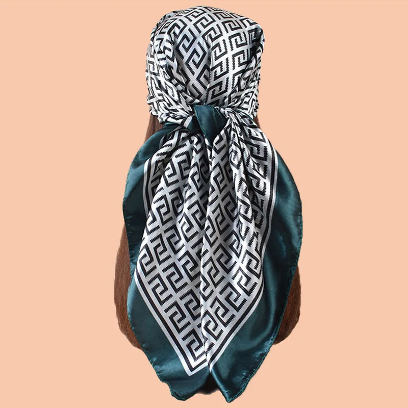High Quality Silk Scarf Top Headwraps Women Four Seasons Hair Scarves Hijab Foulard Luxury Bandana Femme Headscarf 90*90cm