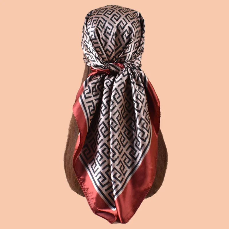 High Quality Silk Scarf Top Headwraps Women Four Seasons Hair Scarves Hijab Foulard Luxury Bandana Femme Headscarf 90*90cm