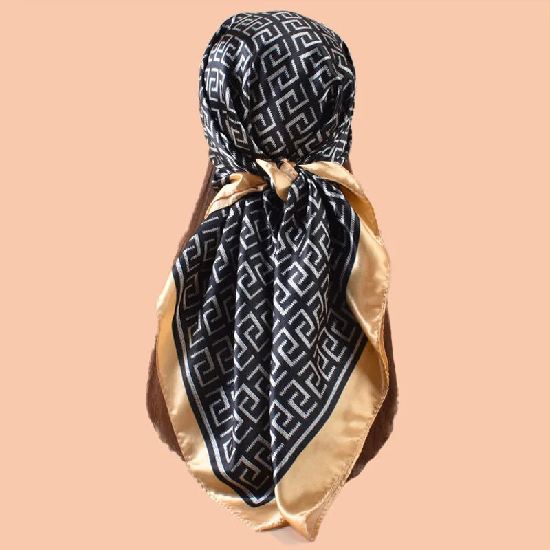 High Quality Silk Scarf Top Headwraps Women Four Seasons Hair Scarves Hijab Foulard Luxury Bandana Femme Headscarf 90*90cm